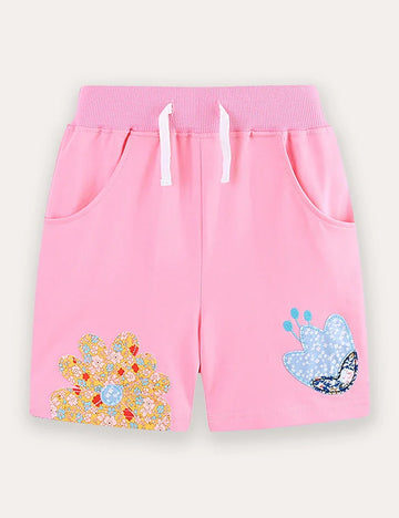 Flower Embroidered Cotton Shorts